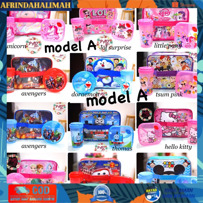 

[TERBARU] set bekal anak sekolah / lunch box set cars / little pony / tsum tsum - lol