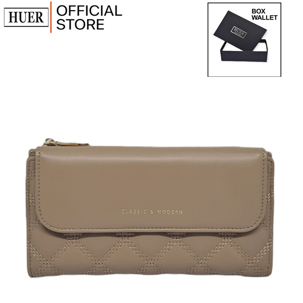 HUER ~ Dompet Wanita Julie Quilted Long Flap Wallet With Box 9446-220Khaki