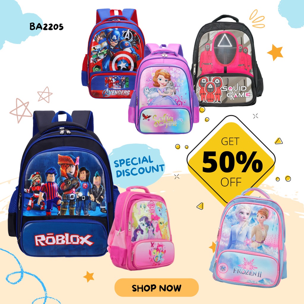 Minipetite BA2205  Tas sekolah dasar baru anak-anak kartun lucu tas ransel import