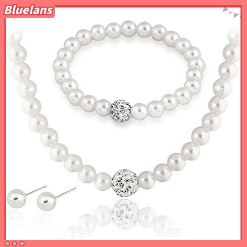 Bluelans Women Bride Wedding Jewelry Set Crystal Faux Pearl Necklace Bracelet Earrings