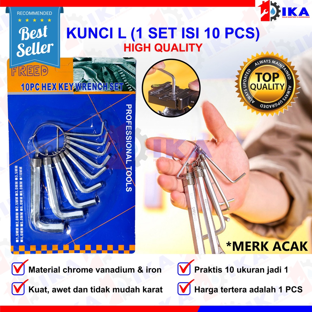 FREED KUNCI L SET HEX KEY RING 1 2 3 4 5 6 7 8 9 10 MM 10IN1 TOOLS