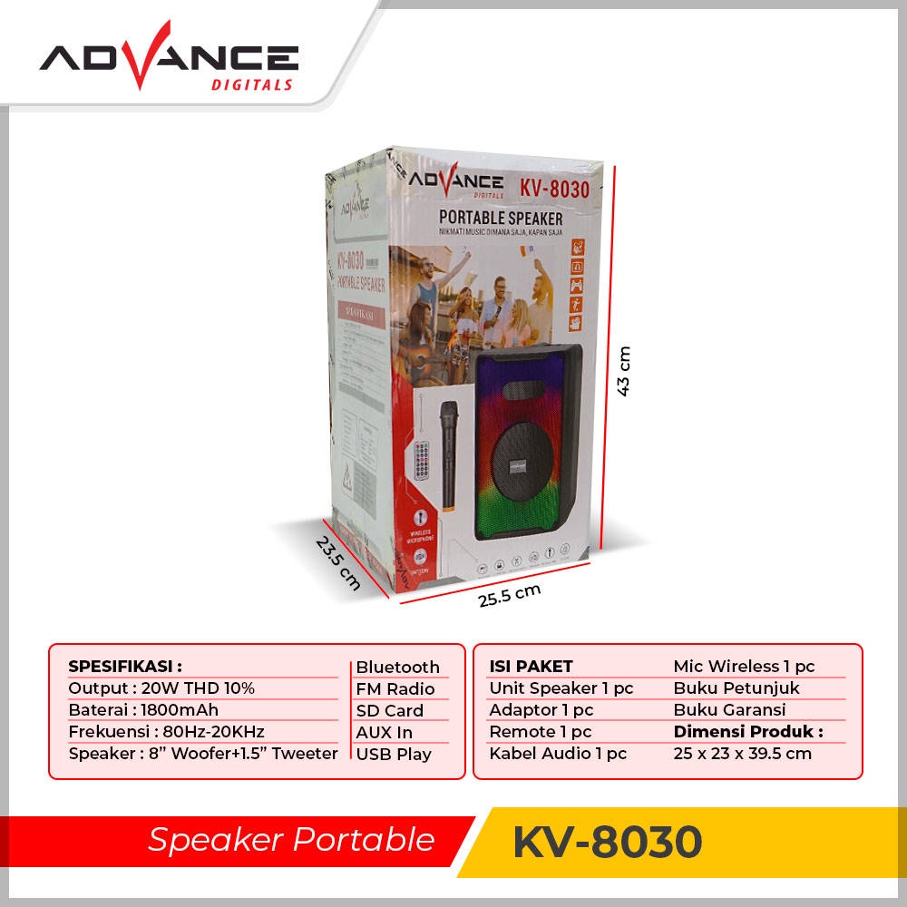 【READY STOCK】 Advance KV-8030 Speaker Meeting Portable RGB LED Speaker Bluetooth Microphone Duet I Garansi Resmi 1 Tahun