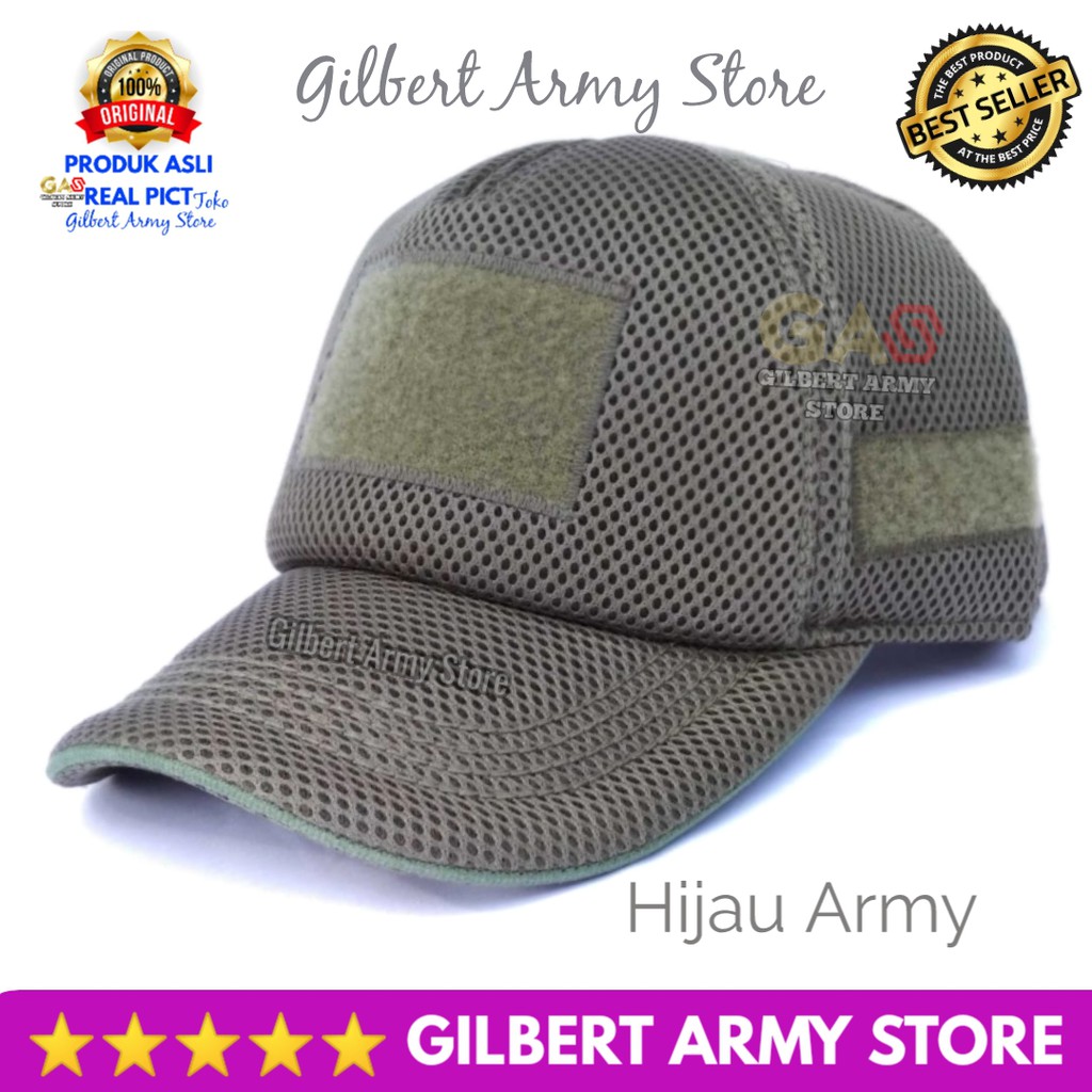 Grosir Topi Velcro Jaring Hitam Hijau Tan Gurun  Logo perekat Murah Tempelan Topi Gilbert Army Store