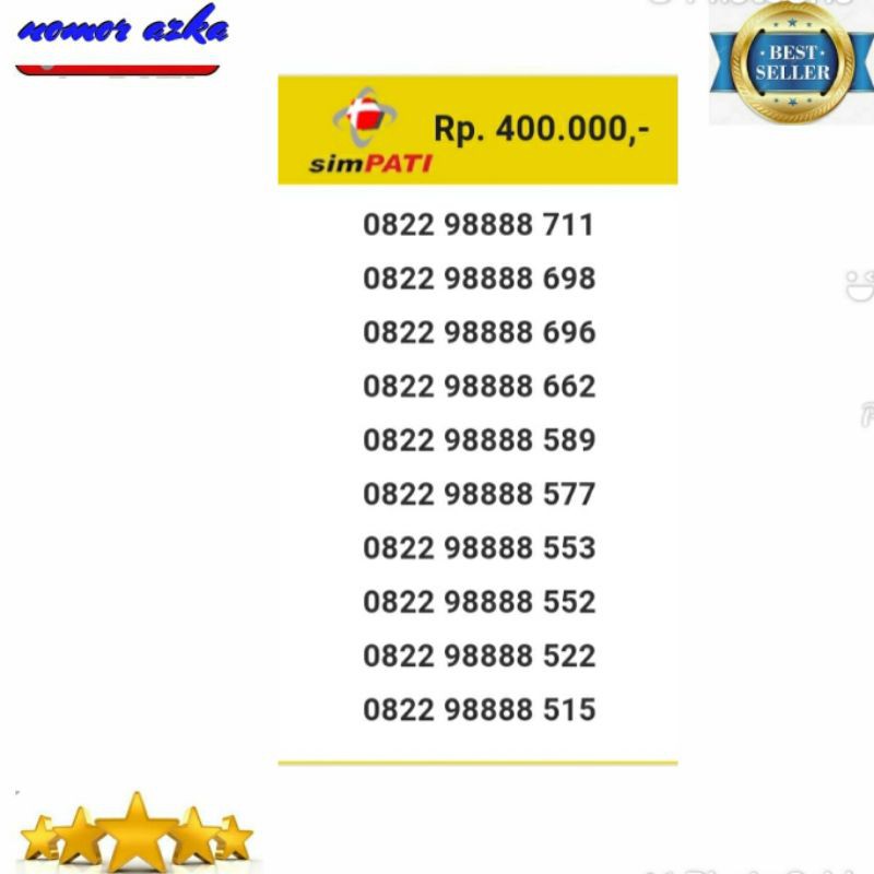 Nomer Cantik Simpati Seri Kuartet 8888- 0822 98888 975 Simple Bsm02