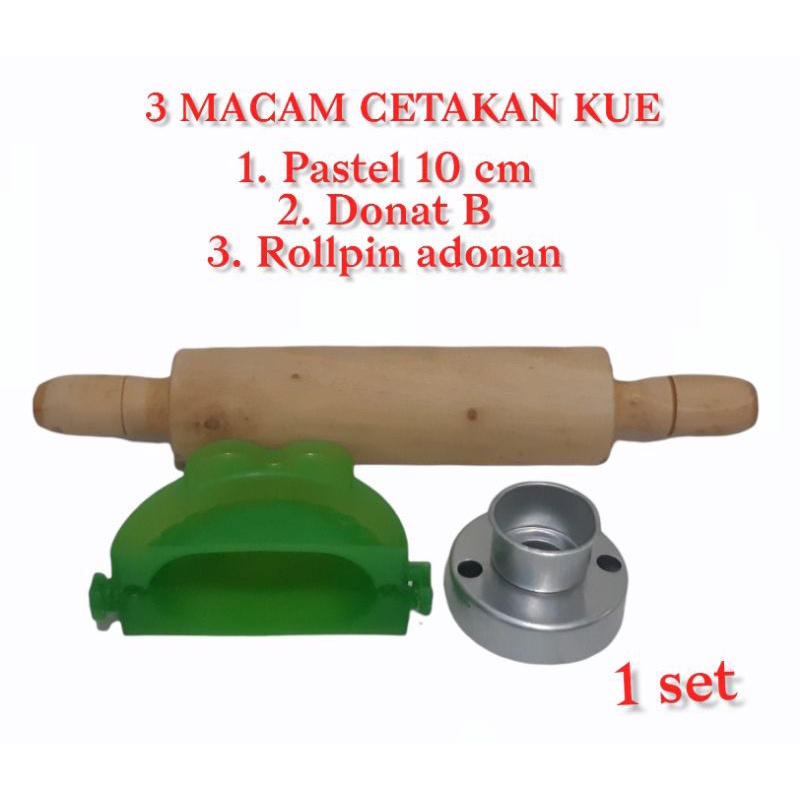 3 Macam 1 Set Cetakan Kue Donat + Pastel + Rollpin Penggilas Adonan