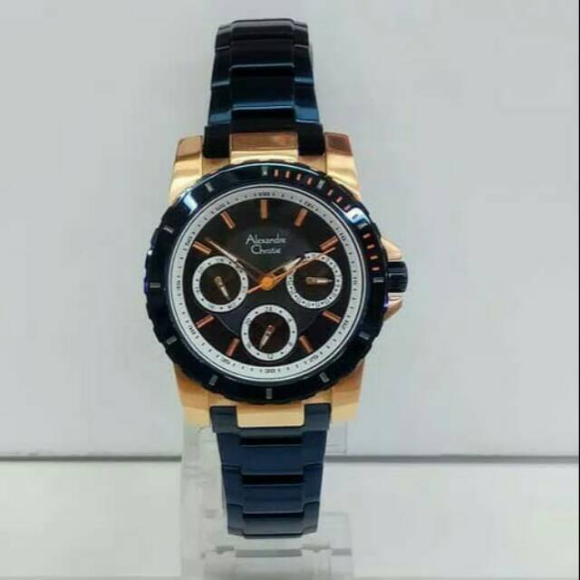 JAM TANGAN WANITA ALEXANDRE CHRISTIE AC 6141 CEWEK ROSEGOLD BLUE / ROSE GOLD RANTAI BIRU ORIGINAL