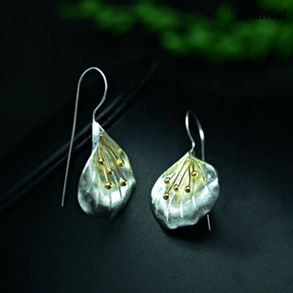 1 Pasang Anting Hook Panjang Bentuk Kelopak Bunga Bahan 925 Silver Needle Handmade Untuk Wanita