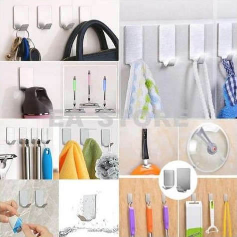 Gantungan Hook Stainless Steel Isi 6 Tempel Dinding - Advanced Stainless Wall Hook Serbaguna