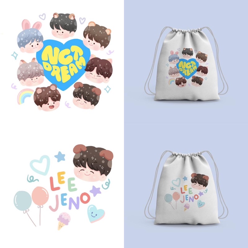 Tas Serut atau String Bag dan Tote Bag Bergambar Cute Doodle Member NCT Dream &amp; NCT 127/SM Entertaiment