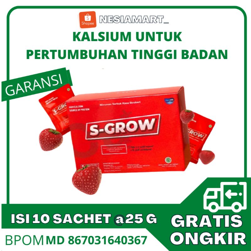 

S-GROW MINUMAN SERBUK UNTUK PENINGGI BADAN BPOM ISI 10 SACHET @ 25g