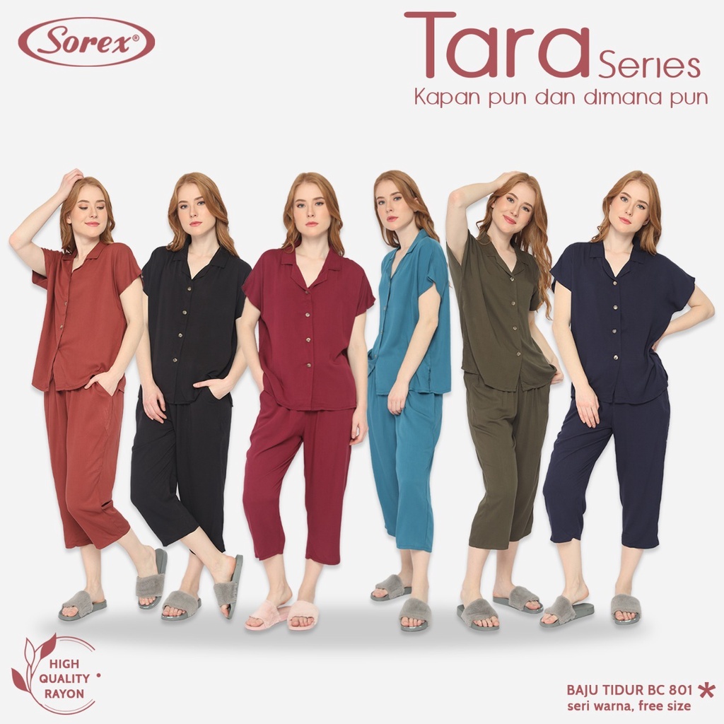 SOREX SETELAN BAJU ATASAN PANJANG CELANA PANJANG ATASAN PENDEK CELANA PENDEK TARA SERIES PIYAMA RAYON PREMIUM FREESIZE CC801