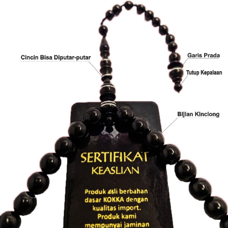 Tasbih koka  Kokka Kauka Kaukah 99 Butir Motif Prada Warna Hitam Diameter 8-8,5 mm