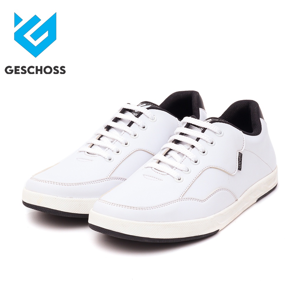 GESCHOSS FULL WHITE [COD] Sepatu Pria Sneakers Sepatu Lokal Pria Sekolah Kuliah Kerja Santai Gs-7805 Putih