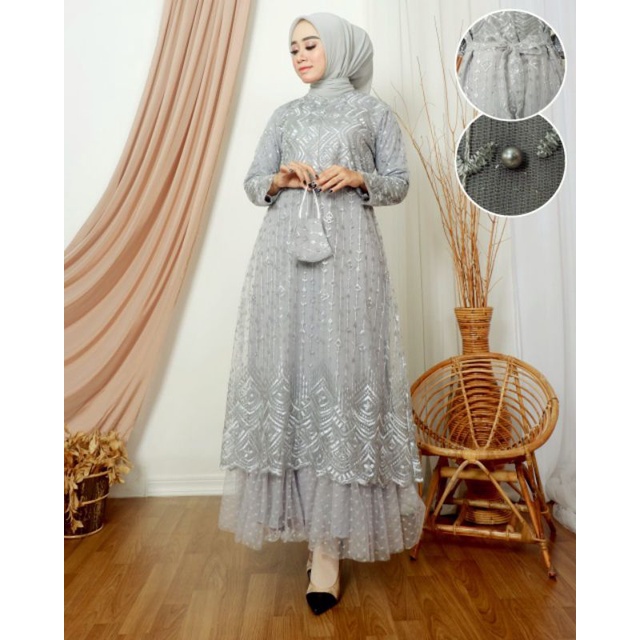 GAMIS NAIMA | BAHAN TILLE BORDIR MUTIARA | By Balli Kebaya