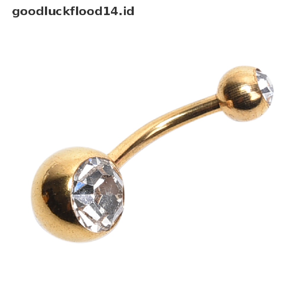 [OOID] Gold Black Titanium Rhinestone Barbell Navel Belly Button Bar Ring Body Piercing ID