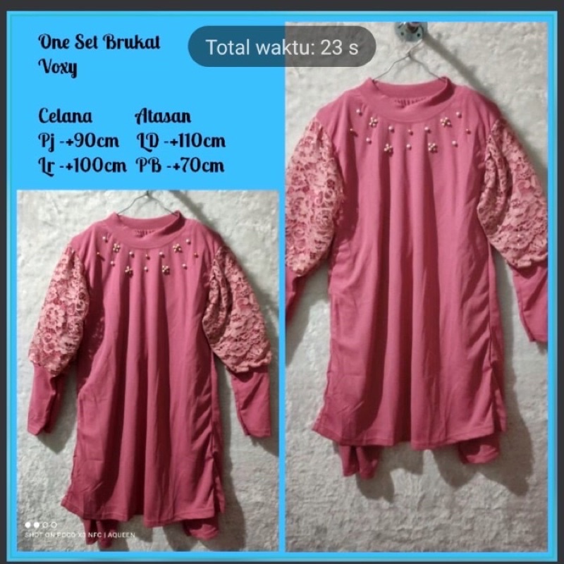 One set voxy kombi brukat dusty pink / set wanita voxy brukat lengan ratu / setcel voxy brukat lenga