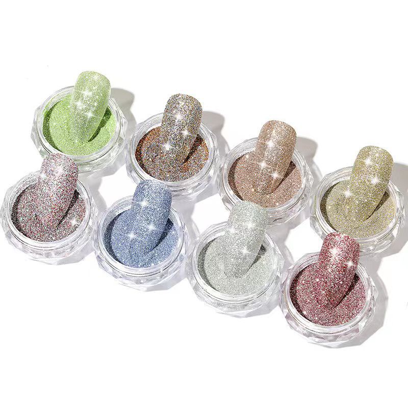 Glitter nails set 8 warna PREMIUM mix size ombre nailart hiasan swarovski ab glitter pot nail