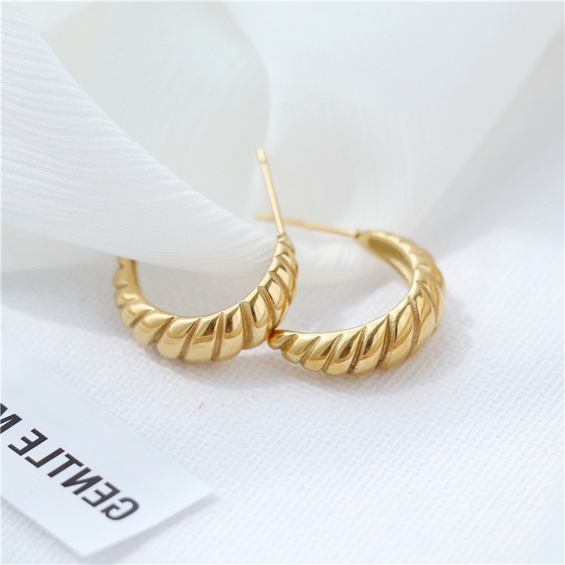 Anting Hoop Hypoallergenic Bentuk Lingkaran Bahan Stainless Steel Tahan Air Untuk Wanita