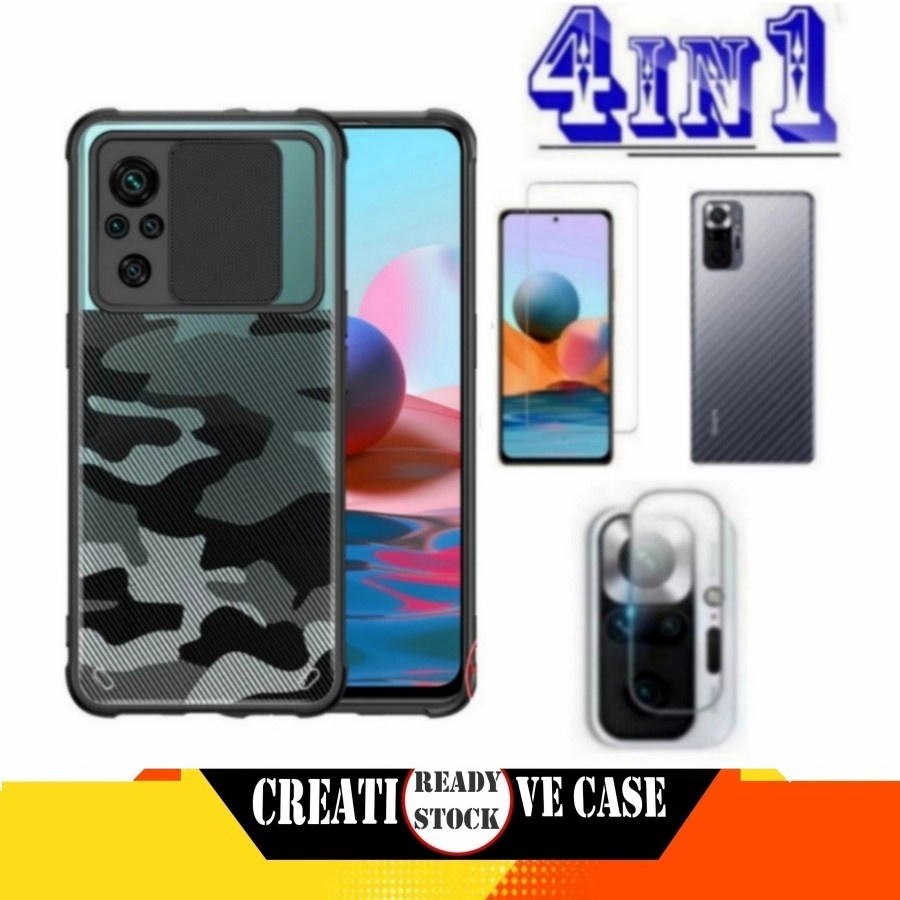 PAKET 4 IN 1 Case Xiaomi Redmi Note 10 Pro Fusion Sliding Army
