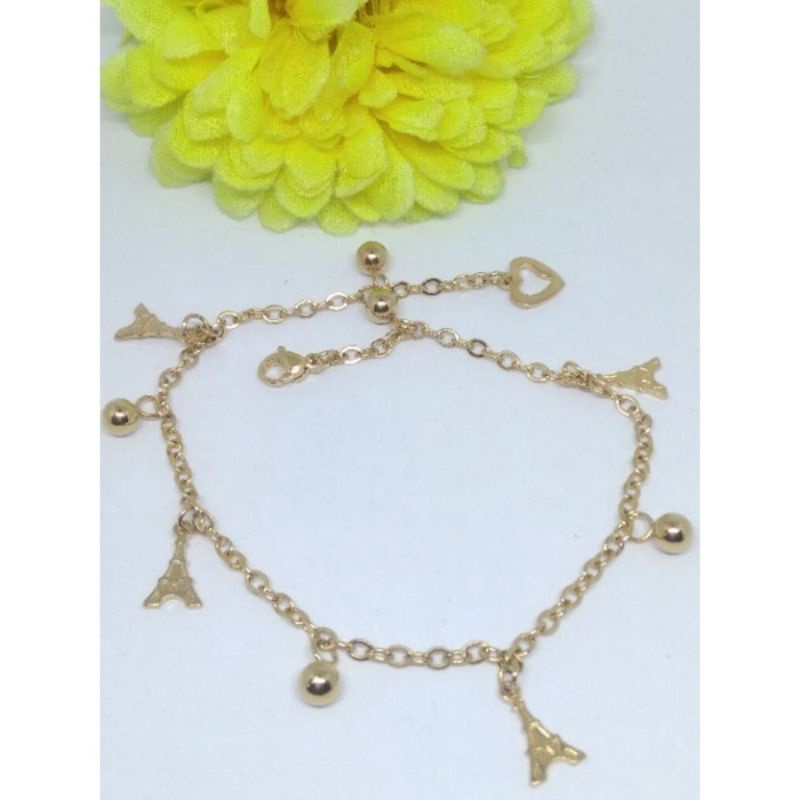 GELANG KAKI BIJI LADA KOMBINASI TITANIUM LAPIS EMAS 18k 74004.17-46.GOLD CHANNEL 25CM