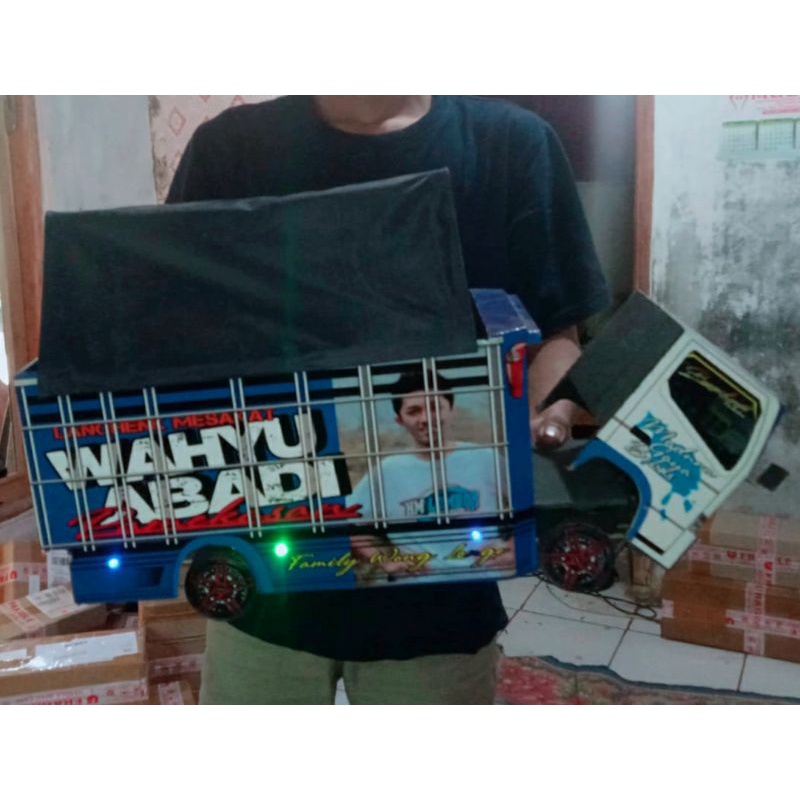 Miniatur Truk oleng kayu WAHYU ABADI fariasi lampu+tenda model jungkit ukuran JUMBO