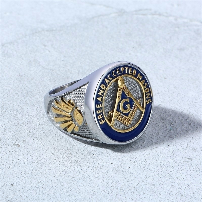 New Arrival Fashion Blue Lodge Tricolor Icon Silver Color Band Freemason Ring Blue Masonic Symbol Masonic Jewelry Size 7 8 9 10 11 12 13 14