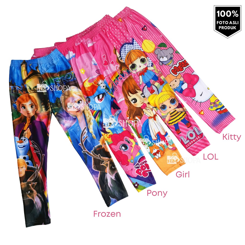 HMshopa - Celana Legging Anak Perempuan Harian Karakter LOL Frozen Pony Kitty Cats Umur 1-10 tahun