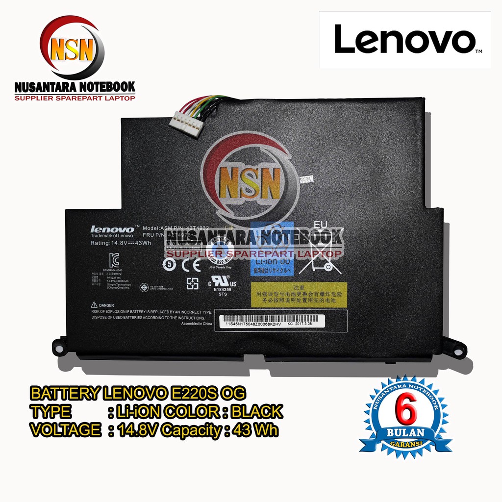 Baterai Laptop ORIGINAL Laptop Lenovo E220S 42T4933