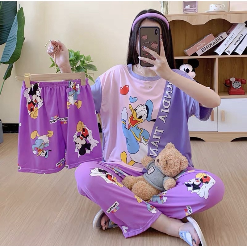 JC- Stelan Oversize 3in1 Import / Piyama 3in1 / Piyama Korea wanita terbaru Murah-3in1 Donald Lilac