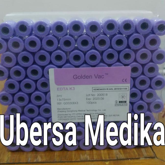 Tabung EDTA K3 3ml Golden Vac / Vacuum Tube / Vacutainer (Ready~stok)