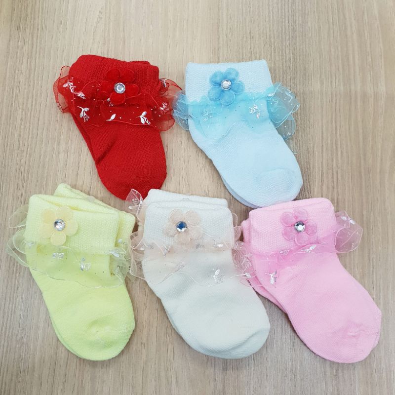 PROMO 3 PCS KAUS KAKI BAYI RENDA/ KAUS KAKI BAYI PEREMPUAN USIA