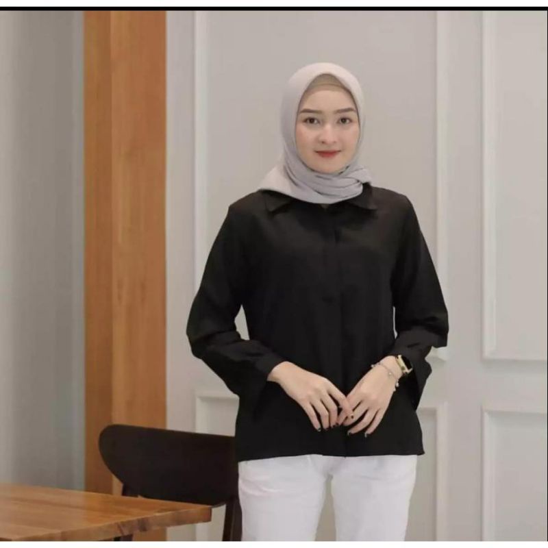 KEMEJA KERJA WANITA HITAM PUTIH POLOS CASUAL LENGAN PANJANG KEMEJA SHIRT KEMEJA BASIC