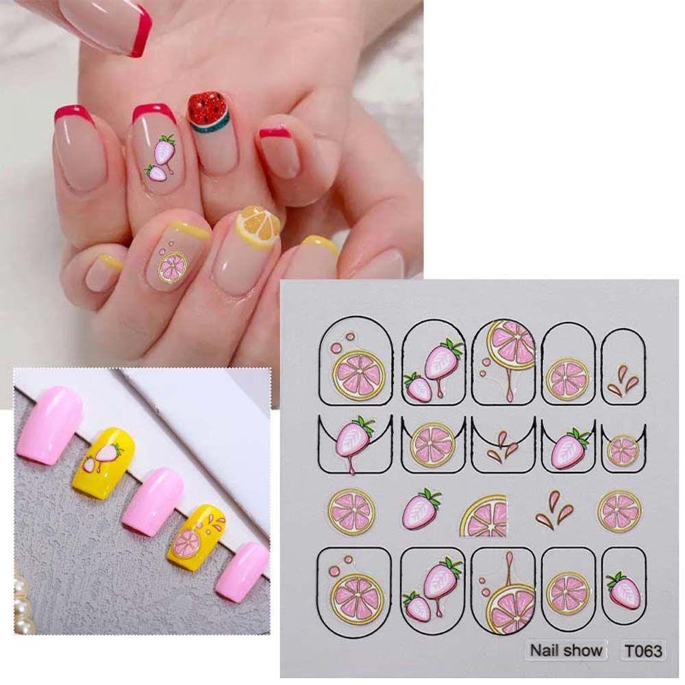 MXBEAUTY Kartun Stiker Kuku Wanita Bunga Strawberry Self Adhesive Fruits Dekorasi Nail Art