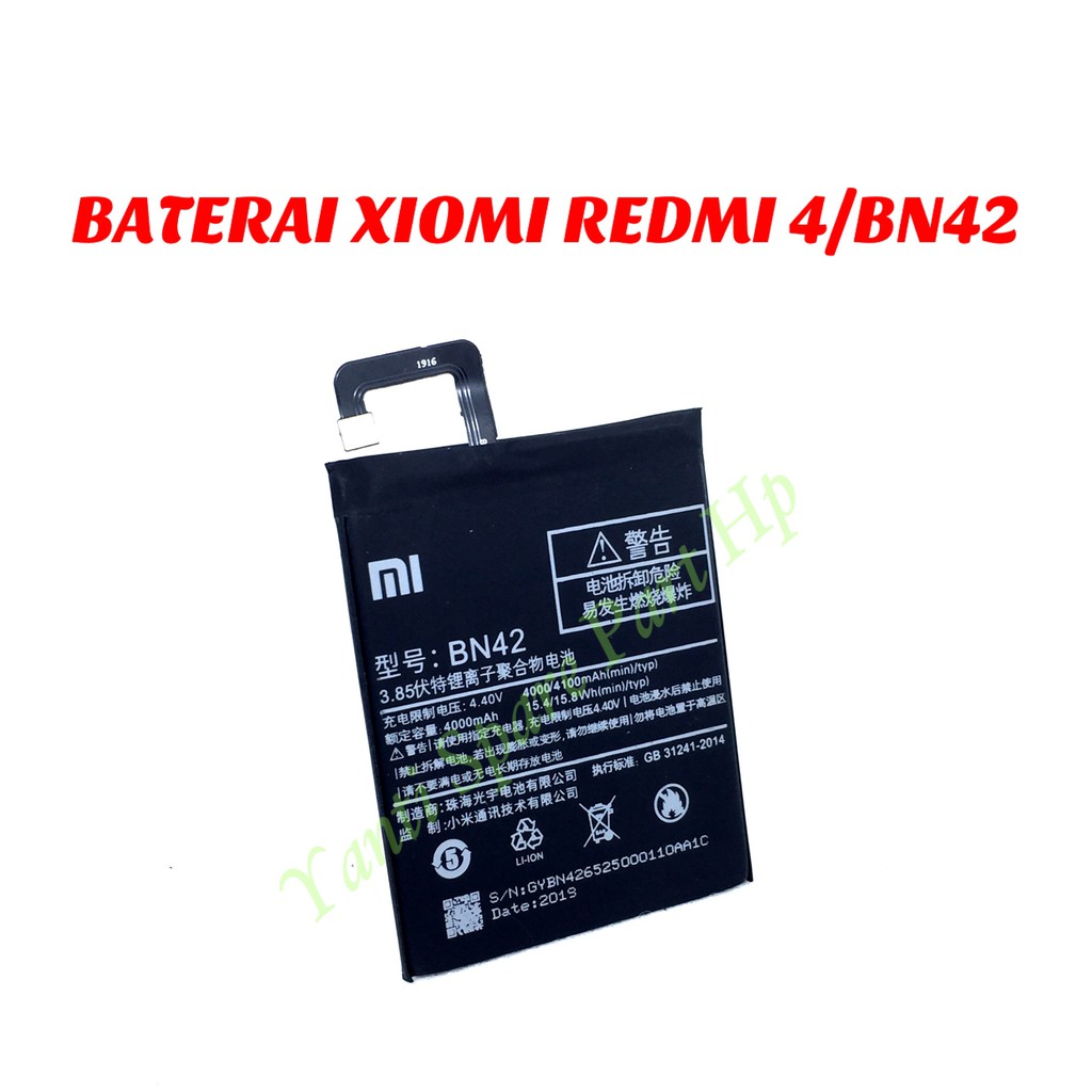 Baterai Xiaomi Redmi 4 BN42 Original New