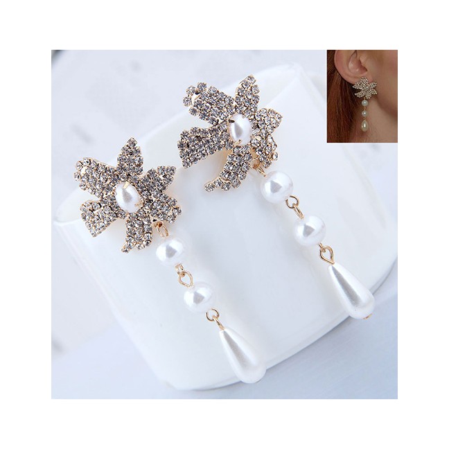 LRC Anting Tusuk Fashion Gold Starfish Pearl Stud Earrings A57890