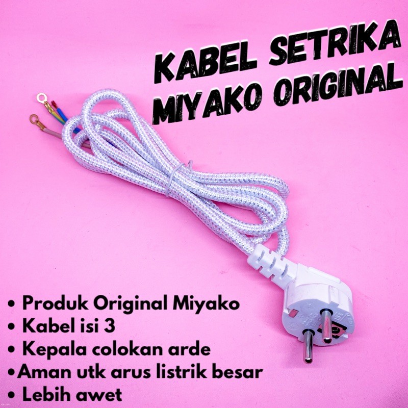 Kabel setrika Miyako original 1000 1008 1009 dengan kepala arde