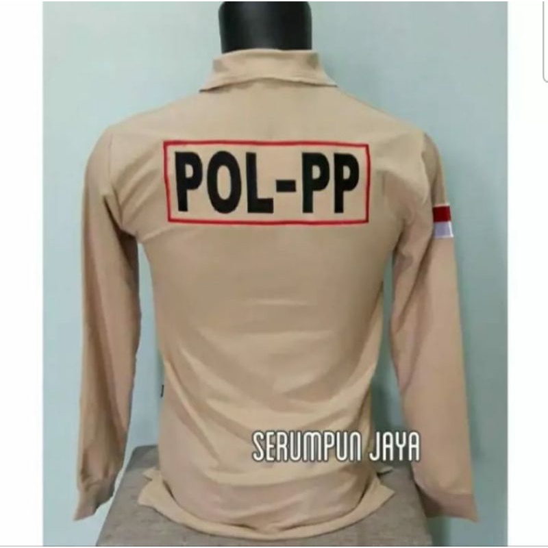 KAOS SATPOL PP - KAOS KERAH SATPOL PP KREM PANJANG - KAOS SATPOL PP KREM FULL BORDIR