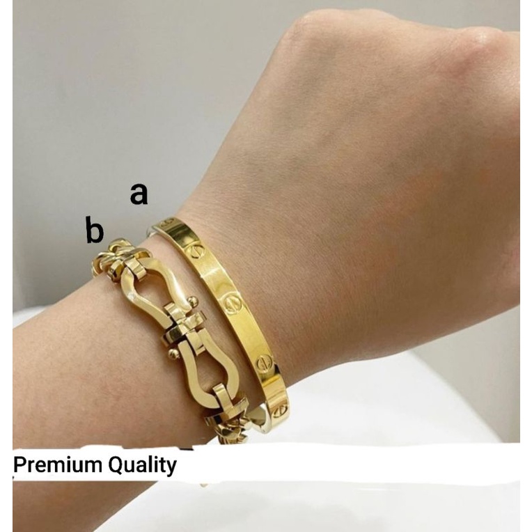 Gelang Titanium Asli Gold Premium quality Bracelet Stainless Steel anti karat anti alergi .