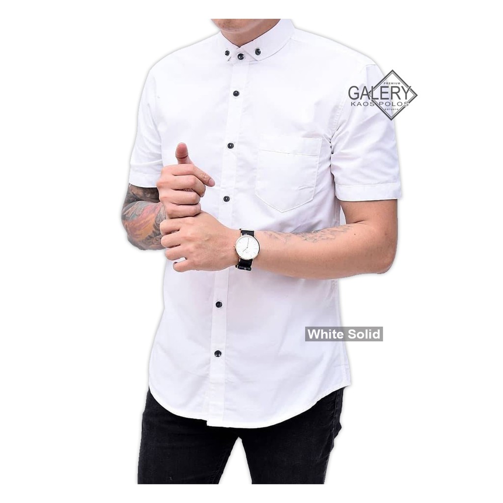 Kemeja Pria/Cowo Kantor Katun Size M.L.XL Kasual Lengan Pendek Putih Polos Post Mode