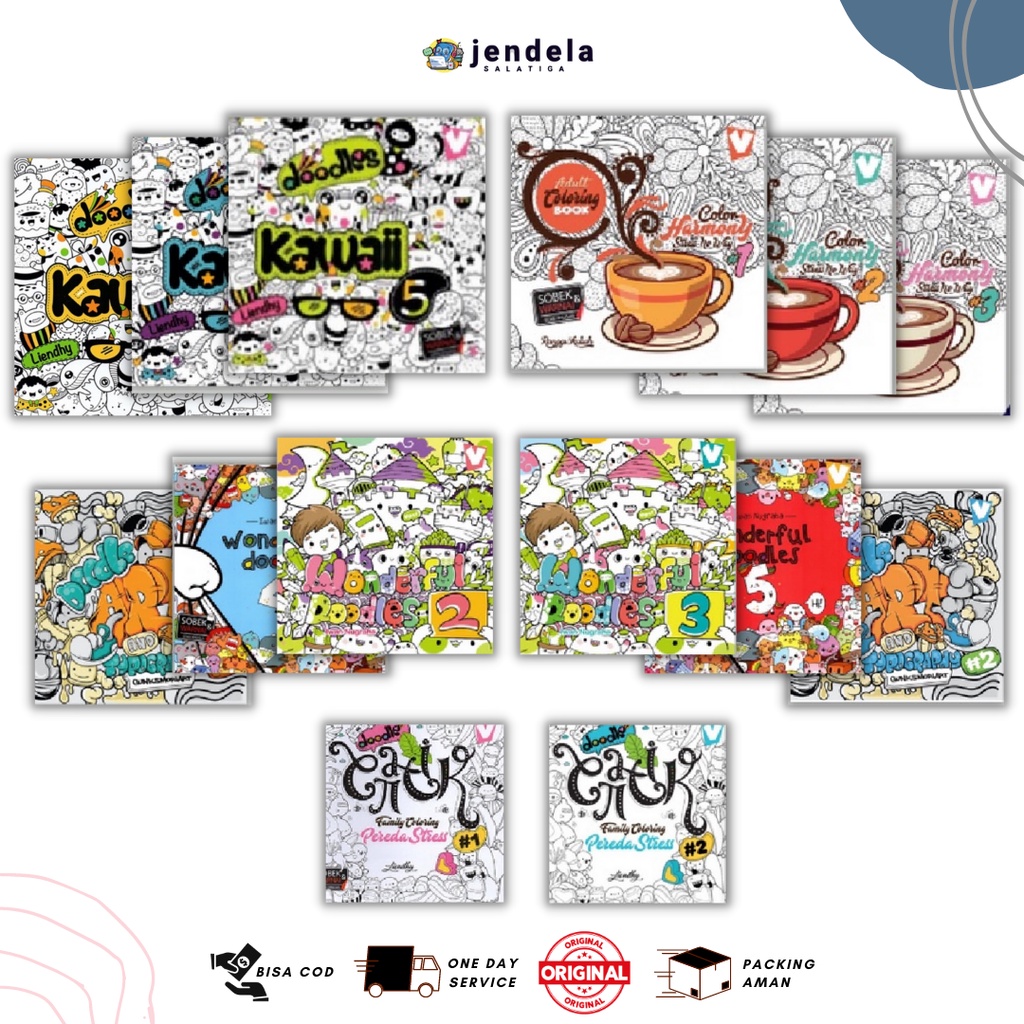COLORING BOOK FOR ADULT, BUKU MEWARNAI DEWASA, DOODLE COLORING - KUbusmedia