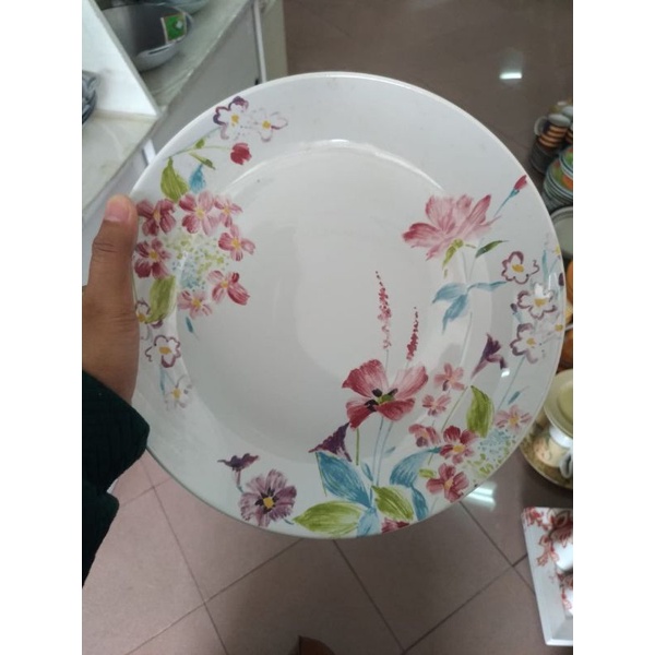 FLOWER DINNER PLATE PIRING KERAMIK SANGO MOTIF BUNGA KOLEKSI DEKOR CANTIK