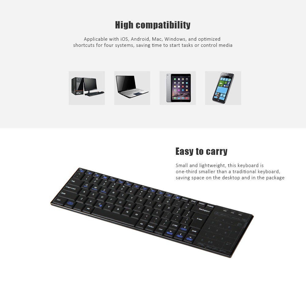 BT10 - Bluetooth 3.0 Keyboard with Numeric Touchpad