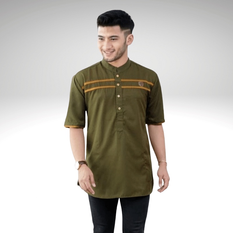 Baju Koko Kurta Dewasa Lengan Pendek Material Catton Adem Serap Keringat-Hijau