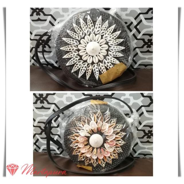 TAS0396 Tas Selempang Anyaman Rotan Hiasan Kerang