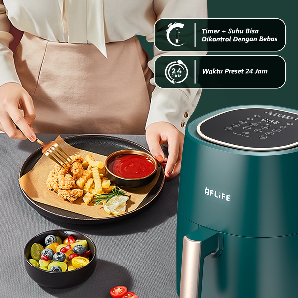 FLIFE AF45-700LB Digital Air Fryer 4.5L Super LOW WATT Not Mito Philip 8 Pilihan Menu Makanan Anti Panas Anti Lengket TouchScreen