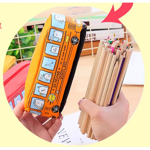 Tempat Pensil JUMBO PRIMO SCHOOL BUS / Tepak Tempat Alat Tulis Bentuk BIS SEKOLAH Empuk Lucu Plush