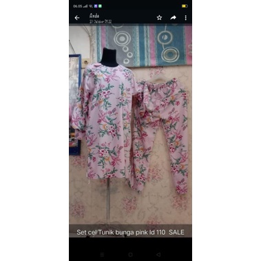 setelan celana tunik celana motif bunga