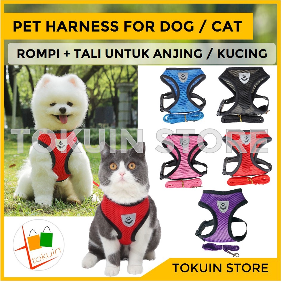 Rompi Pet Harness Tali Tuntun Kucing Anjing Kecil Cat Dog Leash Vest