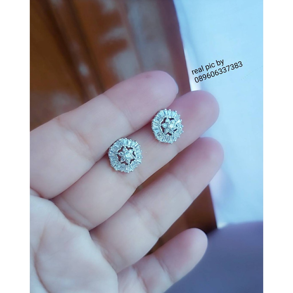 anting diamond silver lapis emas putih anti karat