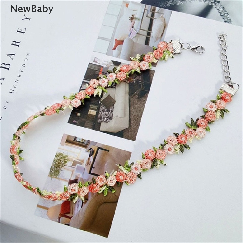 Kalung Choker Motif Bordir Bunga Romantis Untuk Wanita